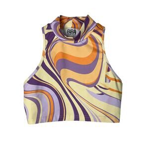 Farai London x Revolve Abstract Mock Neck Racerback Crop Top Multi Womens Small